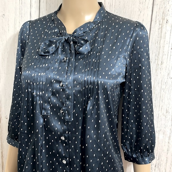 BCBGMaxAzria 3/4 Sleeves Tie at Neck Blouse Polka Dot Size Small - Picture 5 of 8